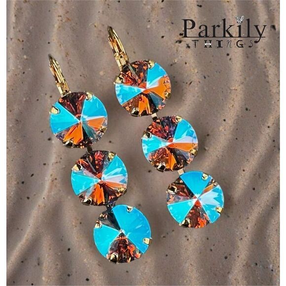 Handcrafted Earrings with Shimmering Swarovski Crystals - Picture 1 of 7